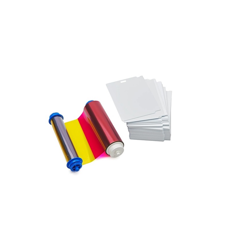 Bilde av Zebra ZC10L color ribbon/dye film (YMC0) and cards with 1 slot / oval hole. Zebra 106000-10L1 - 400 prints and 400 cards. ZEB-106000-10L1 (DE,SE,NO,FI,RO,PL)